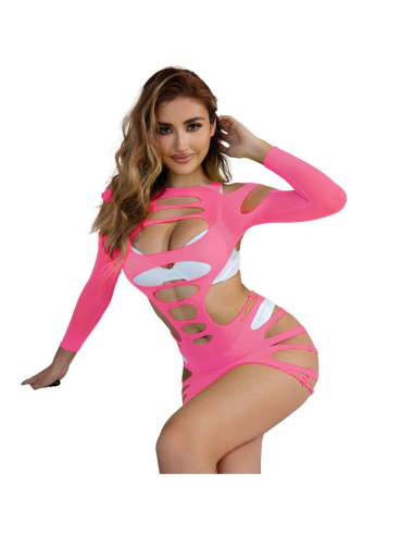SUBBLIME - 952273 VESTIDO DE REJILLA ELÁSTICO MANGA LARGA ROSA TALLA ÚNICA