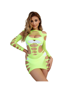 SUBBLIME - 952280 VESTIDO DE REJILLA ELÁSTICO MANGA LARGA VERDE TALLA ÚNICA