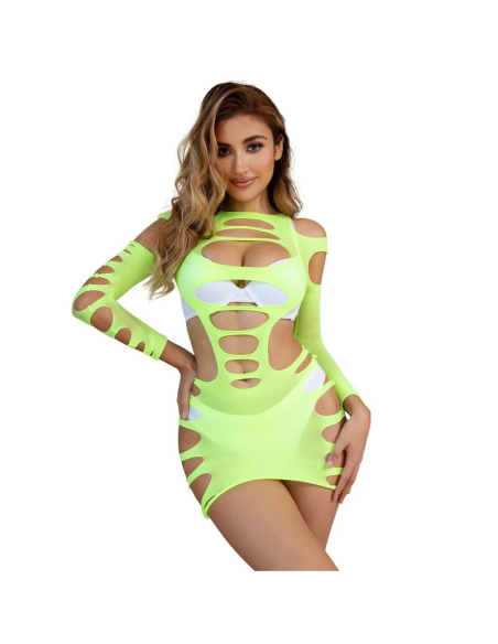 SUBBLIME - 952280 VESTIDO DE REJILLA ELÁSTICO MANGA LARGA VERDE TALLA ÚNICA
