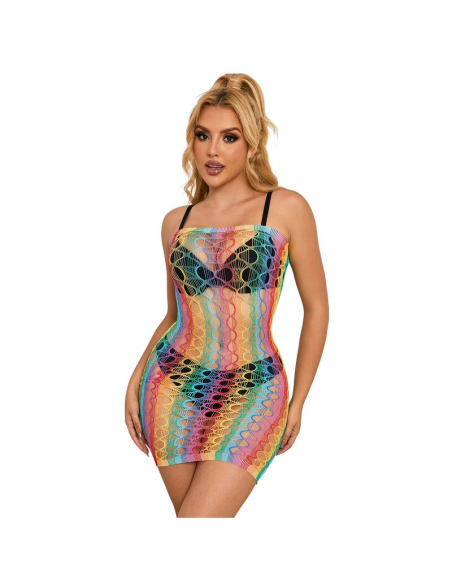 SUBBLIME - 952365 VESTIDO DE REJILLA HOMBROS DESCUBIERTOS ARCOIRIS TALLA ÚNICA