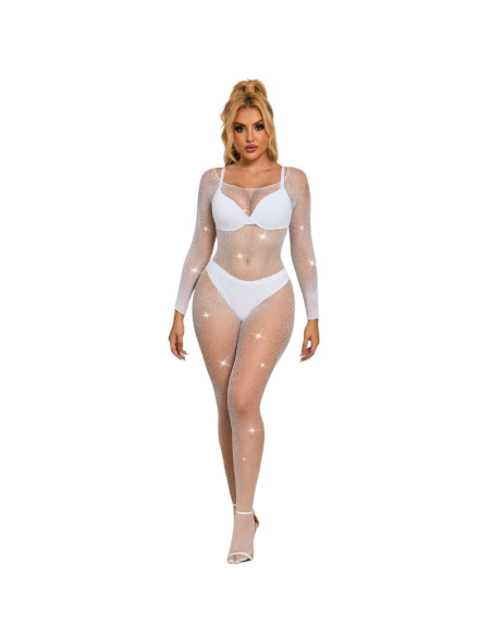 SUBBLIME - 952396 BODYSTOCKING DE REJILLA CON DIAMANTES MANGA LARGA BLANCO TALLA ÚNICA