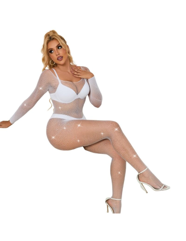 SUBBLIME - 952396 BODYSTOCKING DE REJILLA CON DIAMANTES MANGA LARGA BLANCO TALLA ÚNICA