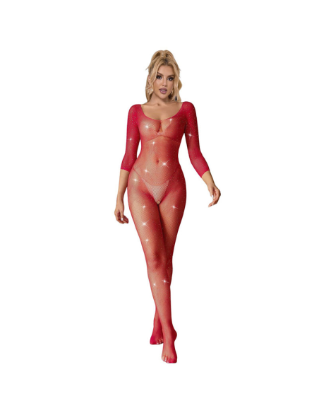 SUBBLIME - 952419 BODYSTOCKING DE REJILLA CON DIAMANTES MANGA LARGA ROJO XS-M