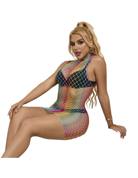 SUBBLIME - 952433 VESTIDO DE REJILLA SIN MANGAS CON CUELLO ALTO ARCOIRIS TALLA ÚNICA