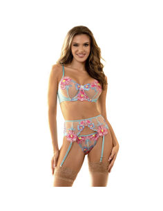 SUBBLIME - 954109 SUJETADOR PANTIES CON LIGUERO DISEÑO FLORAL AZUL S-M