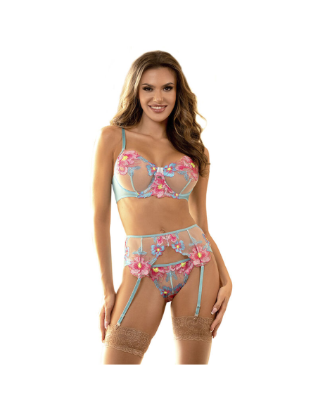SUBBLIME - 954109 SUJETADOR PANTIES CON LIGUERO DISEÑO FLORAL AZUL S-M