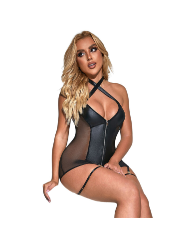 SUBBLIME - 954444 VESTIDO SEXY DE REJILLA CUERO NEGRO S-M