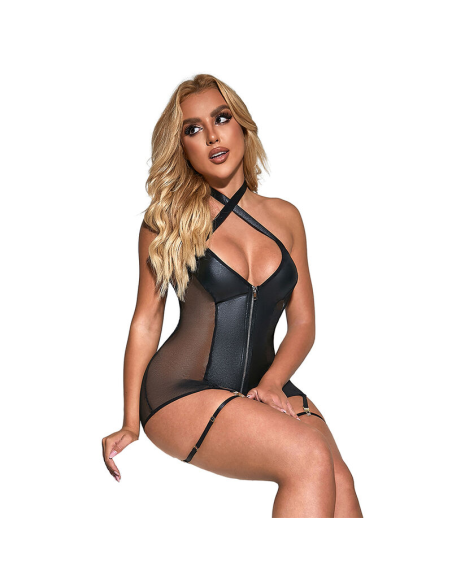 SUBBLIME - 954444 VESTIDO SEXY DE REJILLA CUERO NEGRO S-M