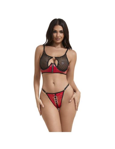 SUBBLIME - 955533 CONJUNTO SUJETADOR CON CREMALLERA DE MALLA DE CHAROL ROJO S-M