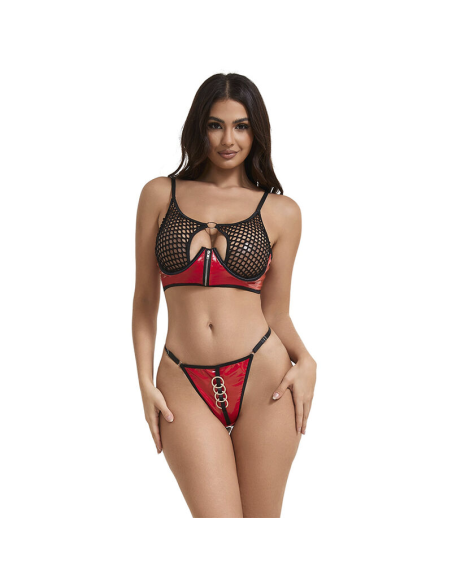 SUBBLIME - 955533 CONJUNTO SUJETADOR CON CREMALLERA DE MALLA DE CHAROL ROJO S-M