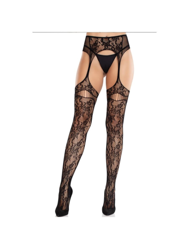LEG AVENUE - MEDIAS DE ENCAJE CON LIGAS NEGRO