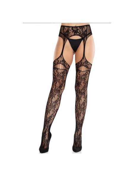 LEG AVENUE - MEDIAS DE ENCAJE CON LIGAS NEGRO
