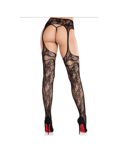 LEG AVENUE - MEDIAS DE ENCAJE CON LIGAS NEGRO