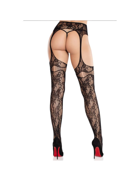 LEG AVENUE - MEDIAS DE ENCAJE CON LIGAS NEGRO