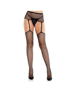 LEG AVENUE - MEDIAS DE ENCAJE CON CRUZ Y PORTALIGAS NEGRO
