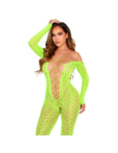 LEG AVENUE - BODYSTOCKING SIN ENTREPIERNA DE ENCAJE DE SERPIENTE EXÓTICA VERDE NEÓN
