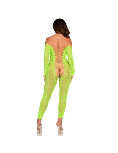 LEG AVENUE - BODYSTOCKING SIN ENTREPIERNA DE ENCAJE DE SERPIENTE EXÓTICA VERDE NEÓN