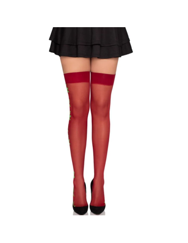 LEG AVENUE - 1957 MEDIAS DE LIGUERO CON FLORES ROJAS - TALLA ÚNICA