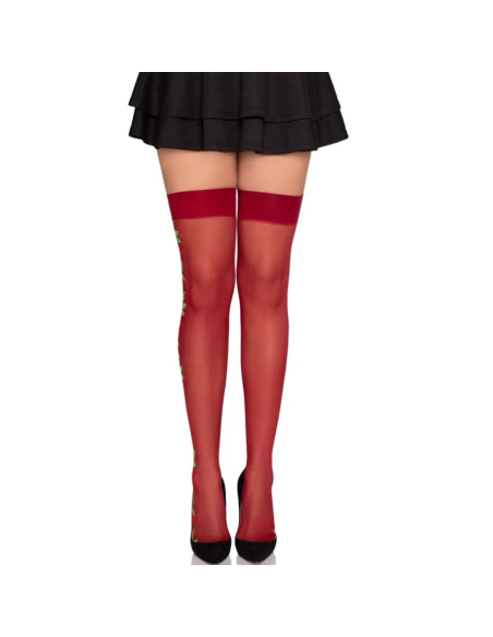 LEG AVENUE - 1957 MEDIAS DE LIGUERO CON FLORES ROJAS - TALLA ÚNICA
