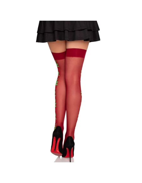 LEG AVENUE - 1957 MEDIAS DE LIGUERO CON FLORES ROJAS - TALLA ÚNICA