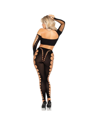 LEG AVENUE - CROP TOP Y LEGGINGS CUT-OUT SIN COSTURAS NEGRO