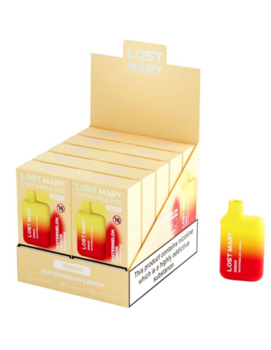 LOST MARY - (PACK PROFESIONAL EXPOSITOR - 10 UNIDADES) BM600 VAPER NICOTINA 2 DESECHABLE SABOR SANDÍA LIMÓN